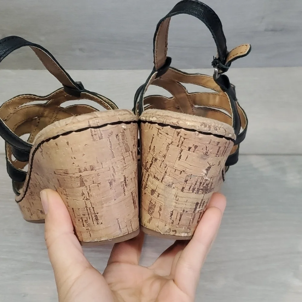 B.O.C Born Women Jalina Cork Wedge Ankle Strap Comfort Slide Sandals shoes sz 9M